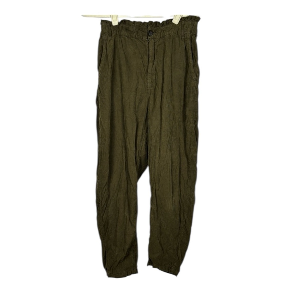 Zara High Waisted Pants Corduroy Olive Green - size 6